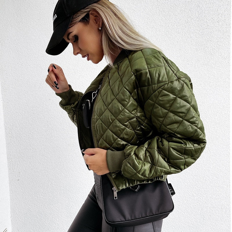 Damen Bomberjacke Steppjacke Reißverschluss Kurz
