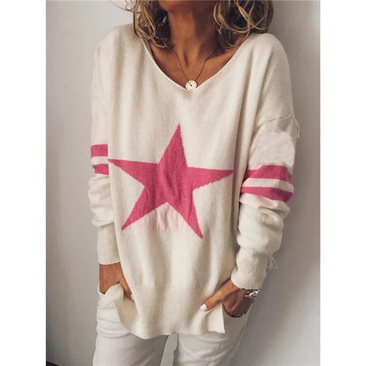 Weicher Oversized Pullover Sternenprint Langärmlig