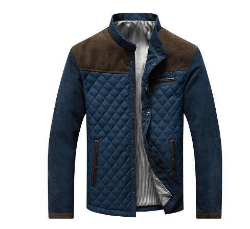 Gepolsterte Herren Winterjacke Stehkragen Wildleder Optik Schwarz - Norvielle
