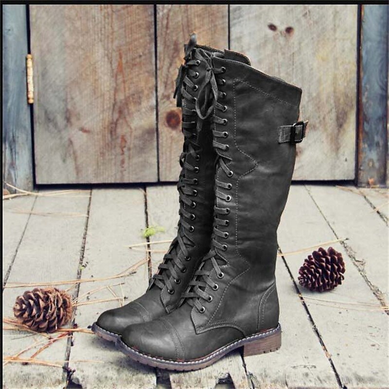 Damen Reitstiefel Hohe Schnürstiefel