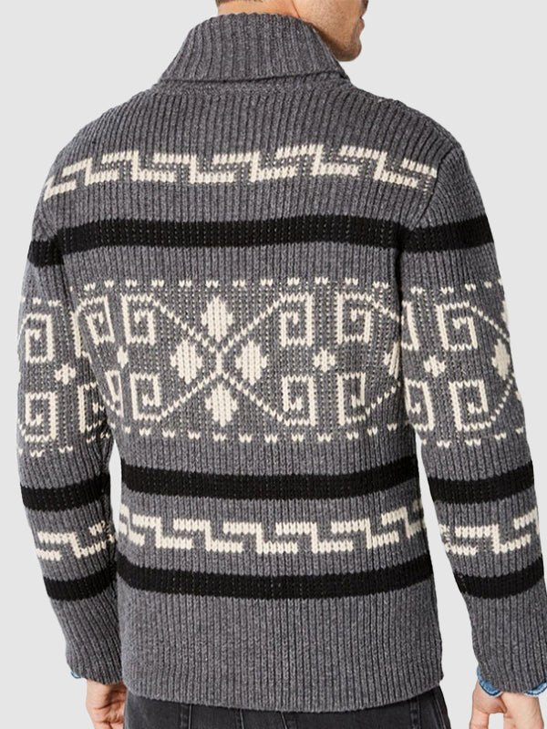 Herren Strickjacke Muster Schalkragen Frühling