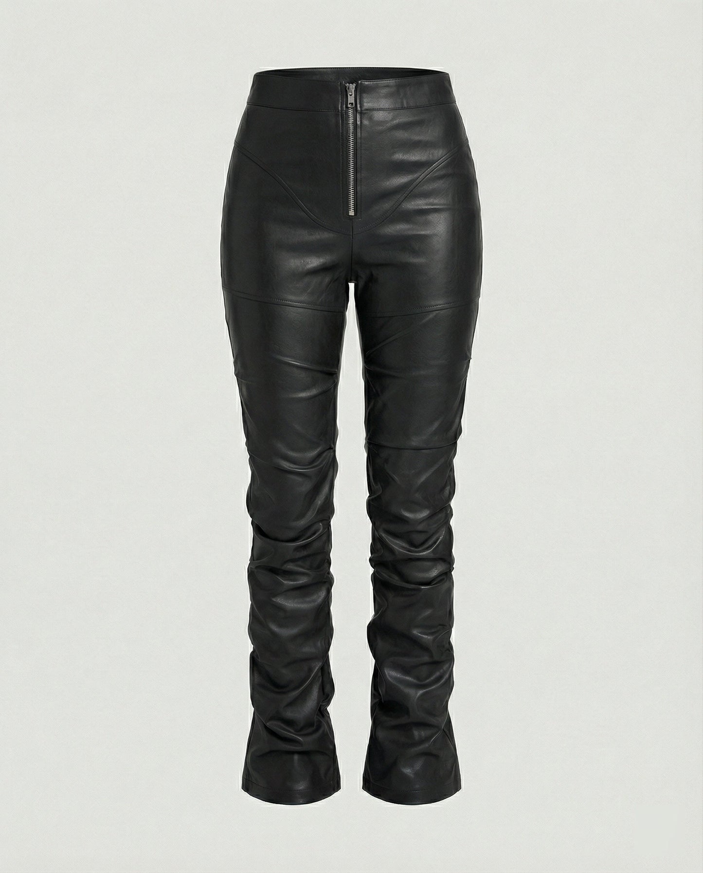 Damen High-Waist-Hose Kunstleder Weites Bein
