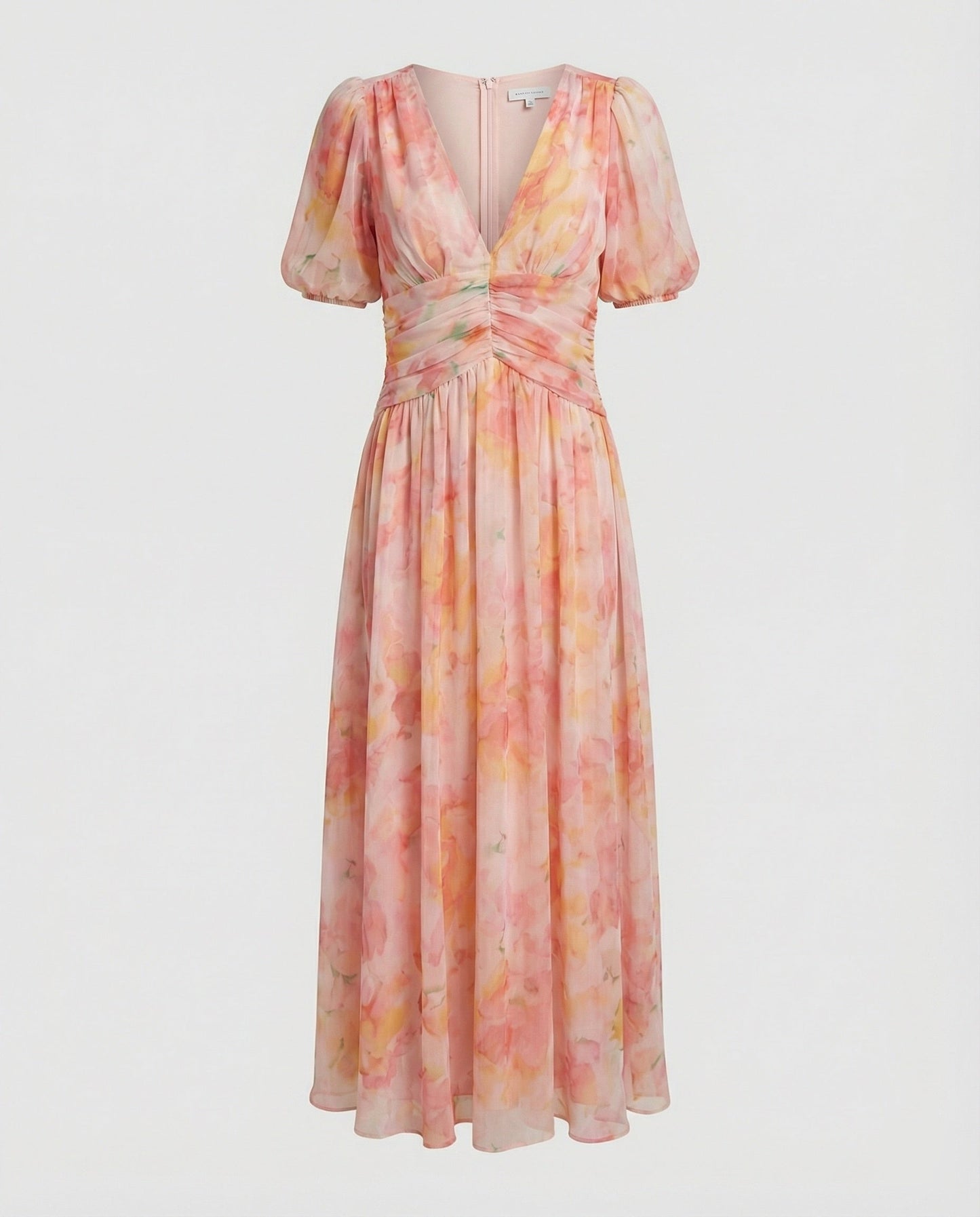 Damen Wickelkleid Lang mit Puffärmeln Maxikleid