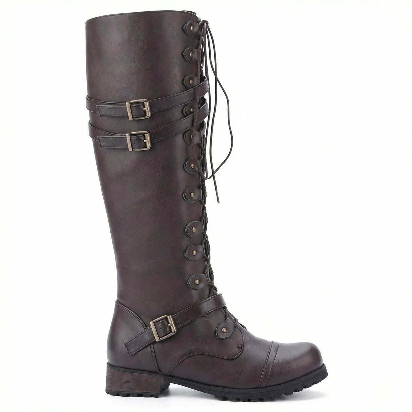 Damen Steampunk Stiefel Leder Vintage Braun