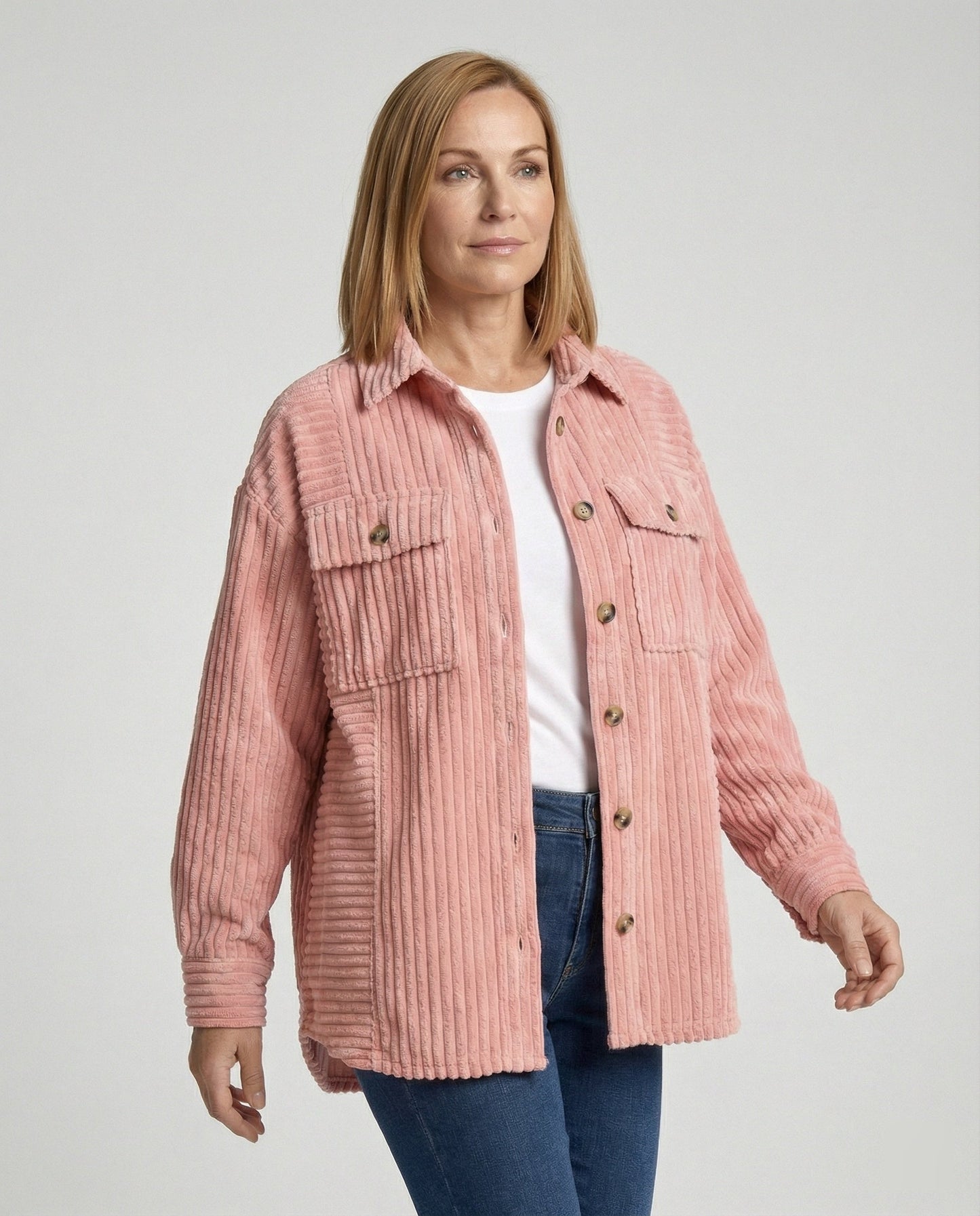 Damen Cordjacke Bequem Mit Taschen Braun