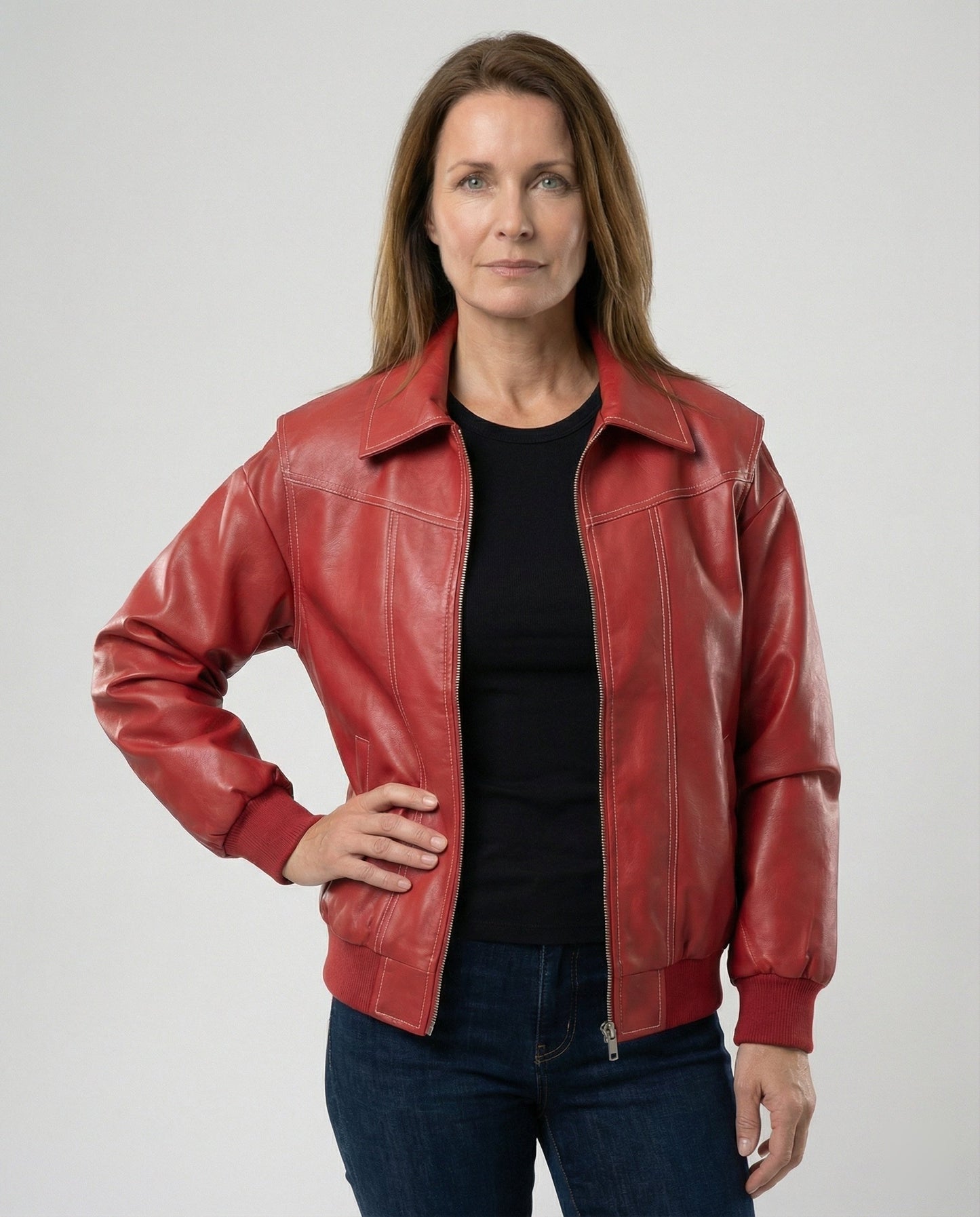Damen Lederjacke Elegante Hochkragen