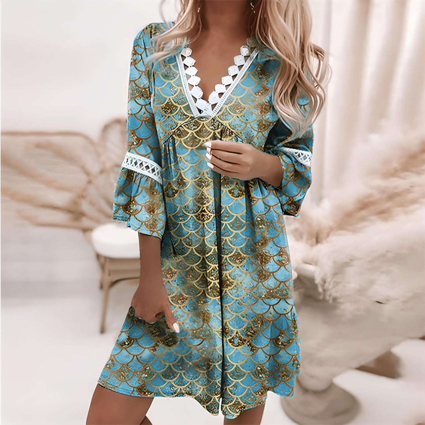 Damenkleid V-Ausschnitt Elegant Sommer