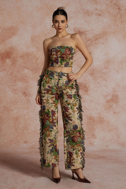 Damen Zweiteiler Set Bustier mit Cargohose Bestickt