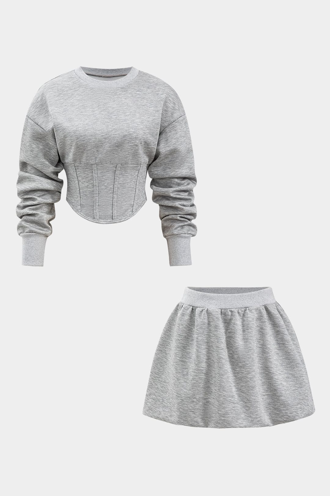 Damen Sweatset Cropped Pullover Skaterrock Grau - Norvielle