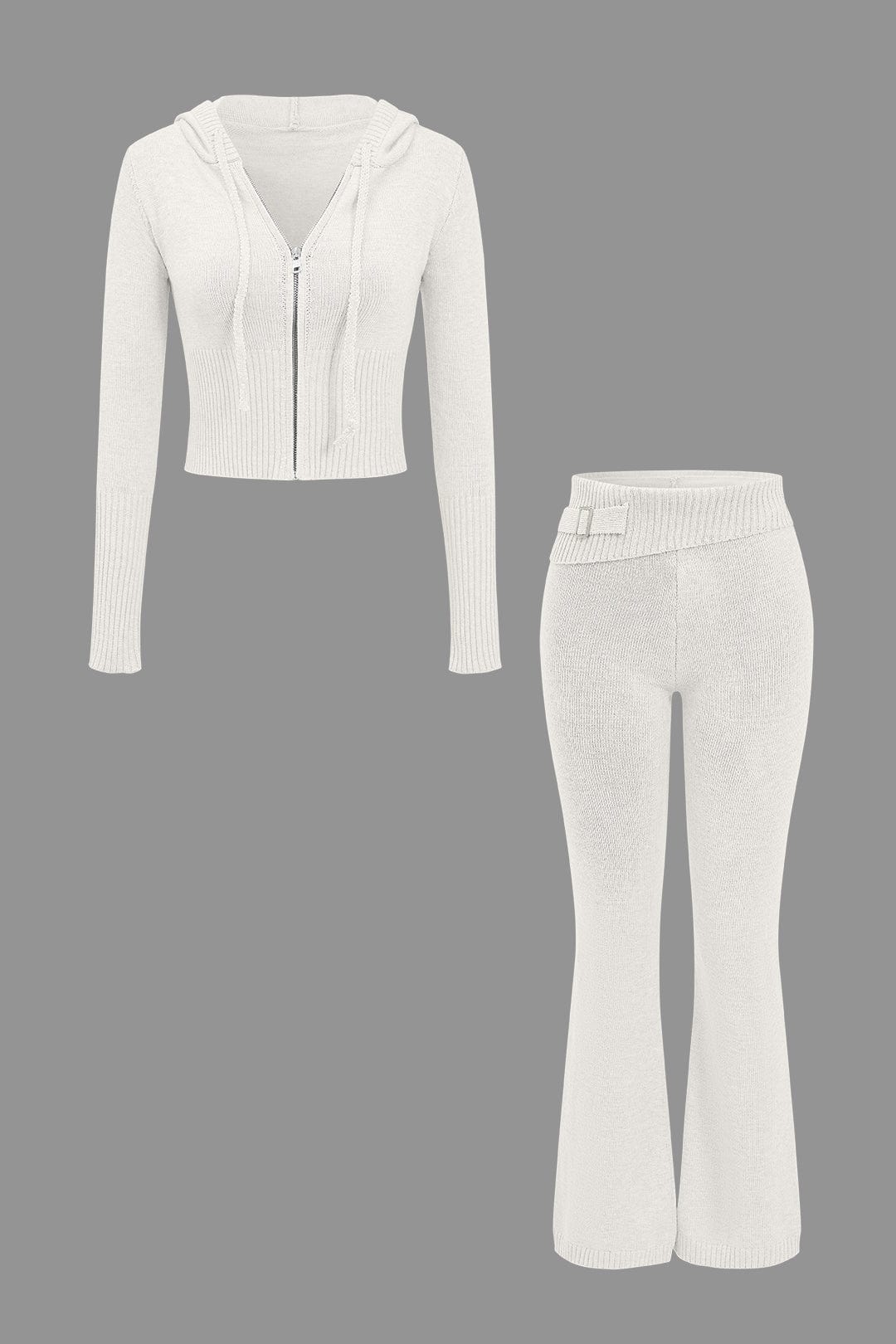 Strick-Set Damen Kapuzenjacke Schlaghose Warm
