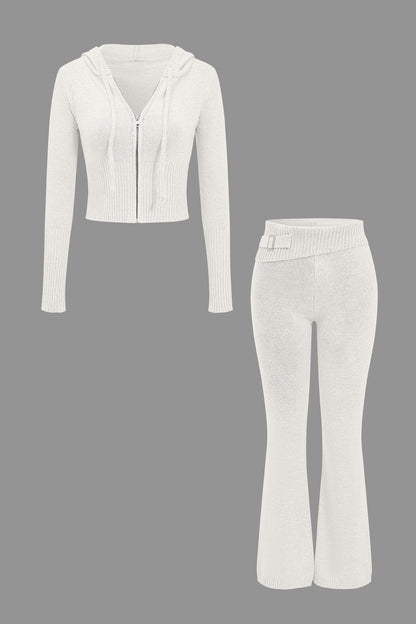Strick-Set Damen Kapuzenjacke Schlaghose Warm