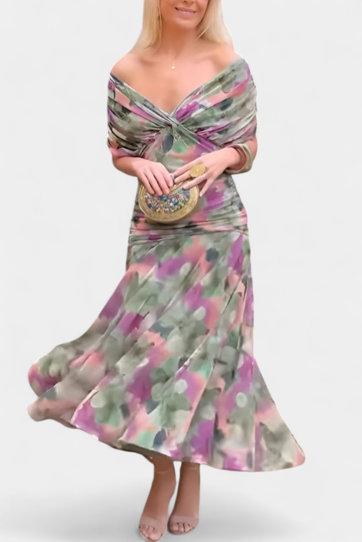 Damen Abendkleid Off-Shoulder Elegantes Seidenkleid
