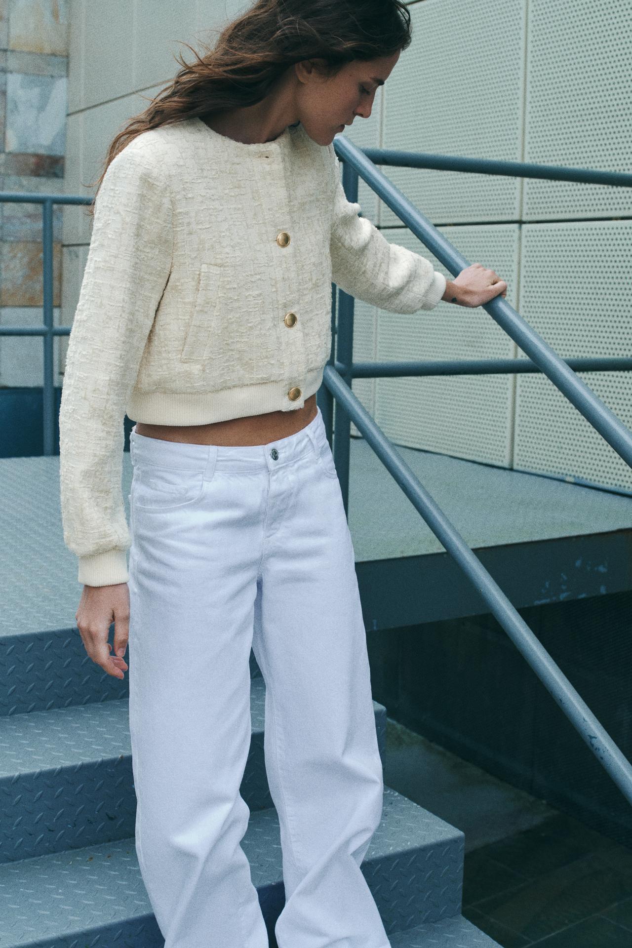 Damen Bouclé Kurzjacke Goldknöpfe