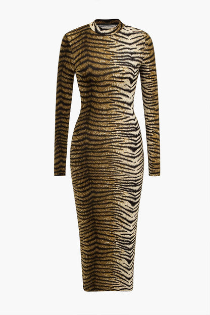 Damen Leopardenkleid Elegant Midikleid Wild Leopardprint