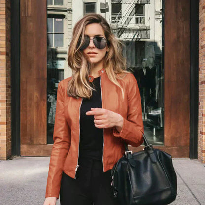 Damen Lederjacke Bikerstil Italienisch