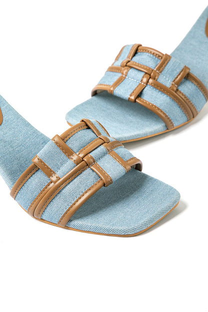 Damen Mules Denim Blockabsatz Elegantes Design