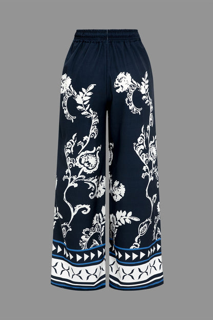 Damen Boho Zweiteiler Bluse Hose Weitbein