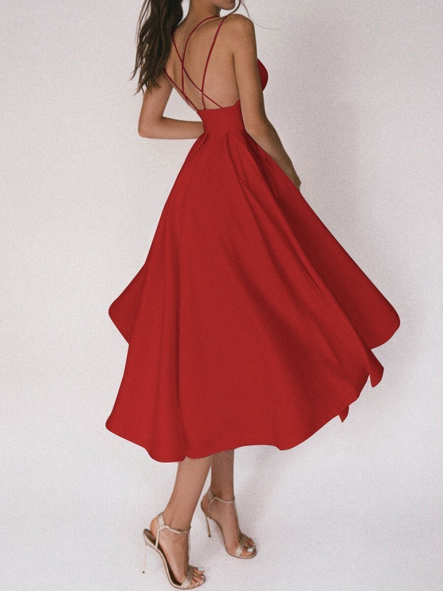 Damen Satin-Kleid Überkreuz-Träger Elegantes Design