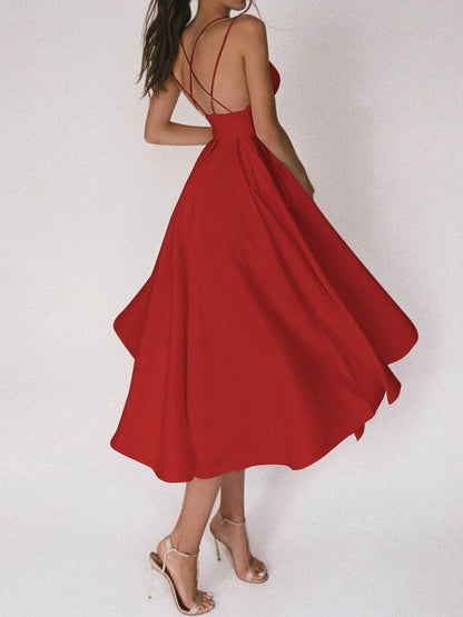 Damen Satin-Kleid Überkreuz-Träger Elegantes