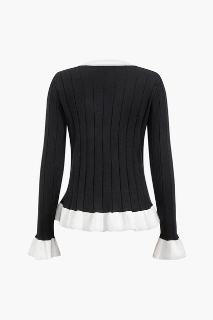 Damen Strickzweiteiler Set mit Jacke und weiten Hosen