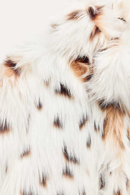 Damen Winterjacke Leopardenmuster Kunstfell