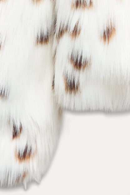 Damen Winterjacke Leopardenmuster Kunstfell