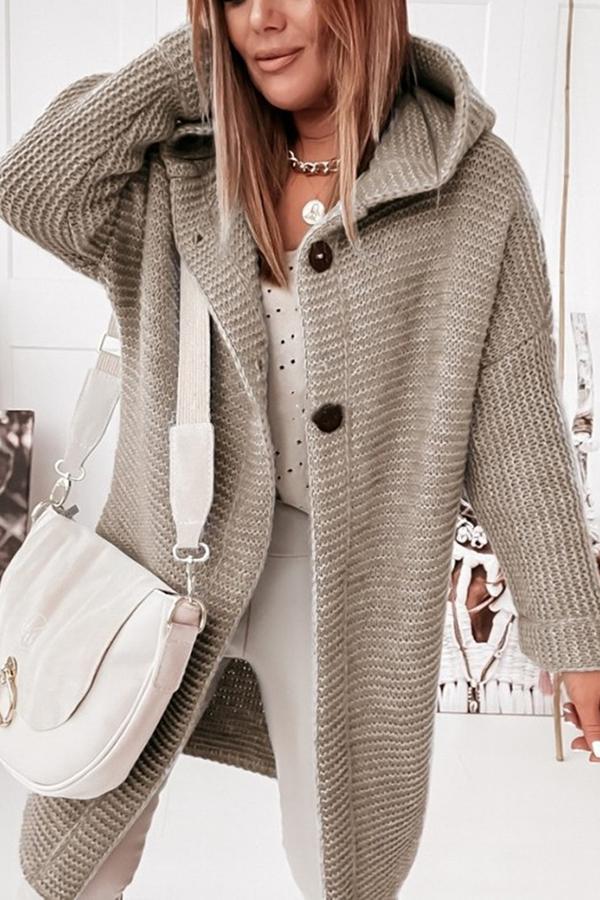 Strickjacke Damen Weich Warm Kapuze