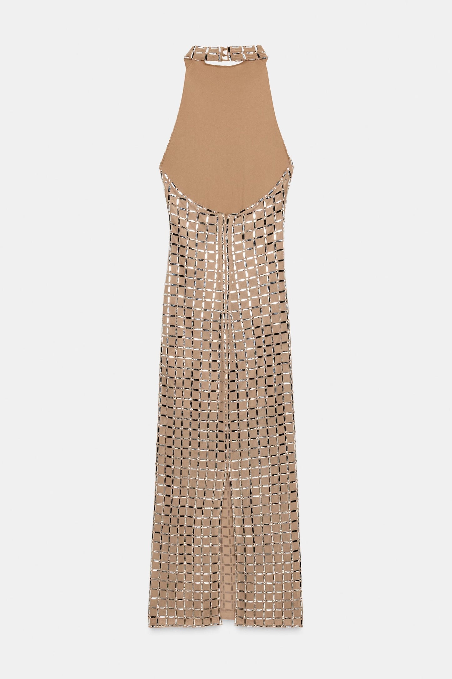 Rückansicht des Nude Maxi Kleids mit offenen Rücken