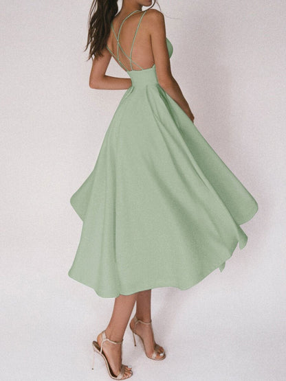 Damen Satin-Kleid Überkreuz-Träger Elegantes Design