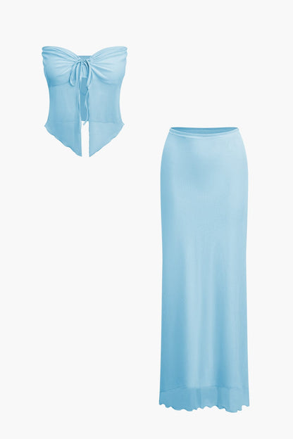 Damen Zweiteiler Set Bandeau-Oberteil Maxirock Sommer