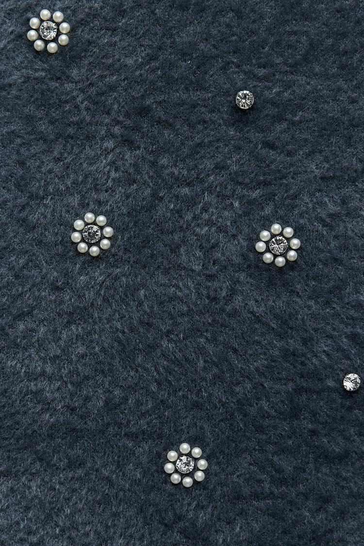 Damen Strick-Minikleid Perlen Rüschen