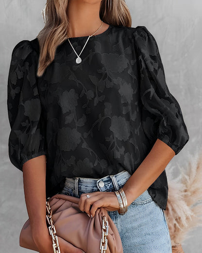 Damen Chiffon Bluse mit Puffärmeln Elegant