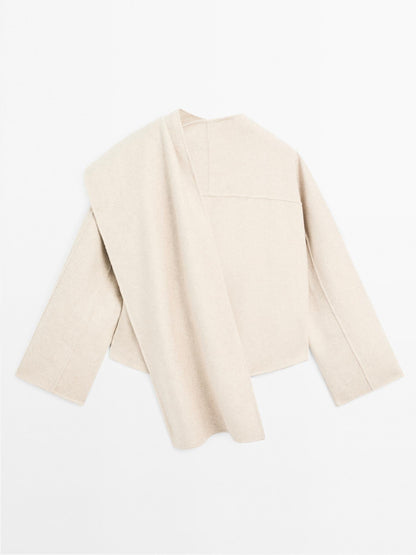 Damen Asymmetrischer Kurzmantel Wollmischung Schalkragen