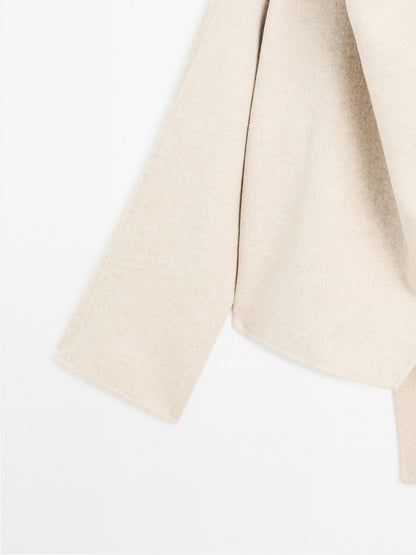 Damen Asymmetrischer Kurzmantel Wollmischung Schalkragen