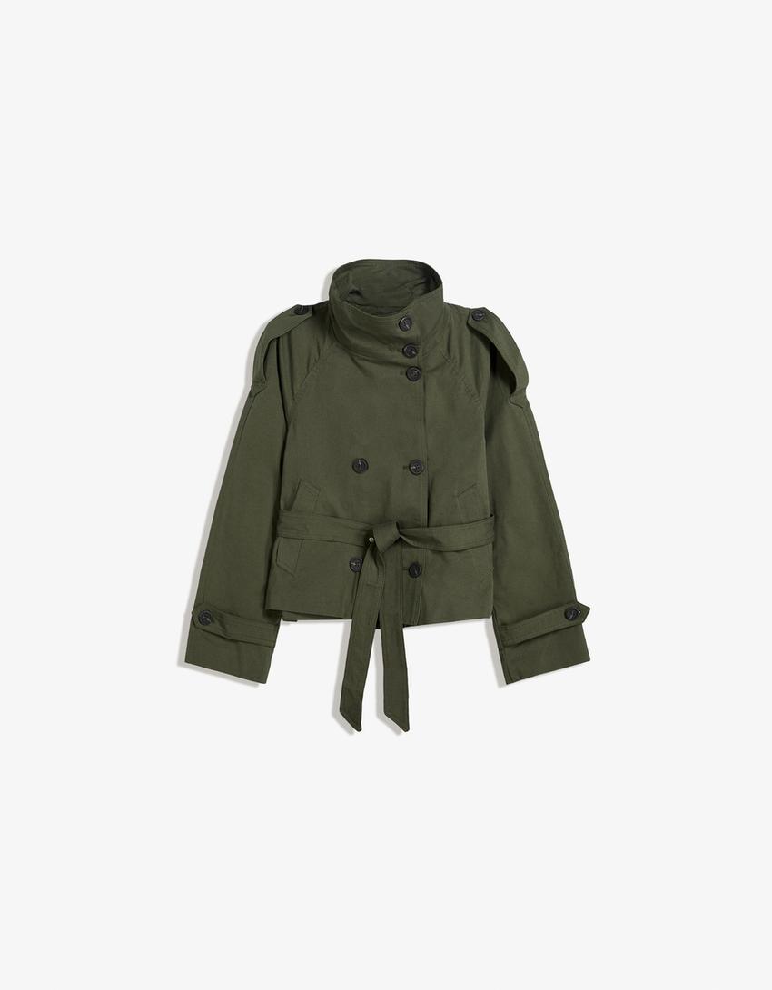 Damen Trenchcoat Kragen Bindegürtel Elegant