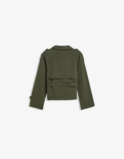 Damen Trenchcoat Kragen Bindegürtel Elegant
