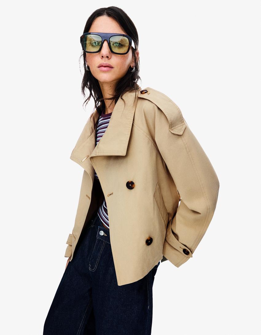 Damen Trenchcoat Kragen Bindegürtel Elegant Schwarz - Norvielle