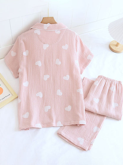 Damen Pyjama-Set Herzmuster Weich