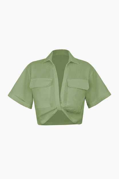 Damen Kurzarmshirt Crop Modern mit Kragen