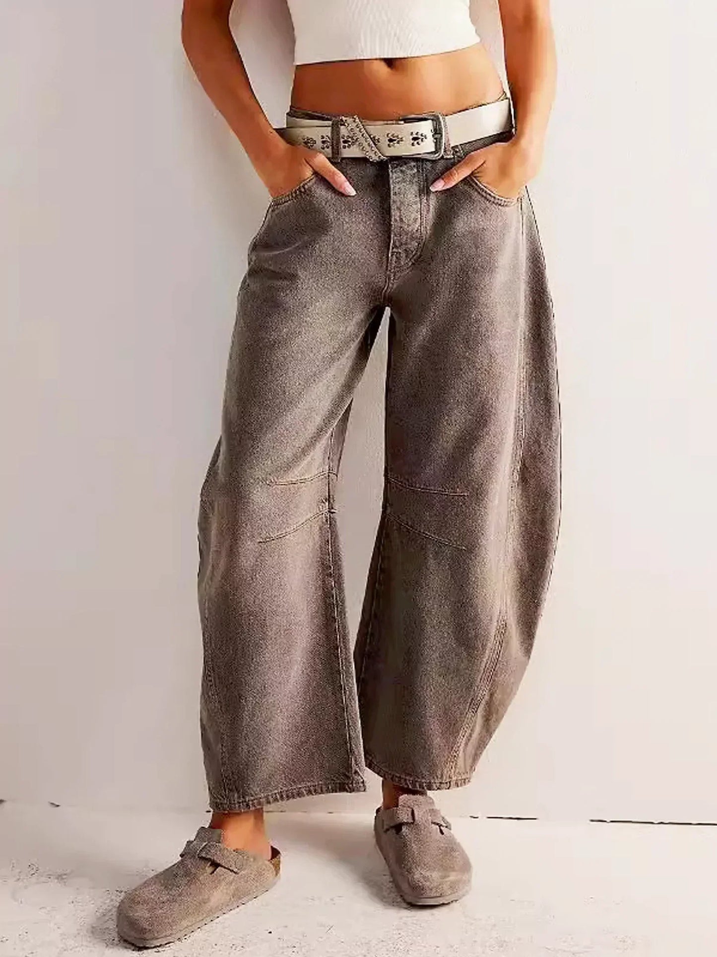 Damen Weitbein Jeans Bedruckt Trendy