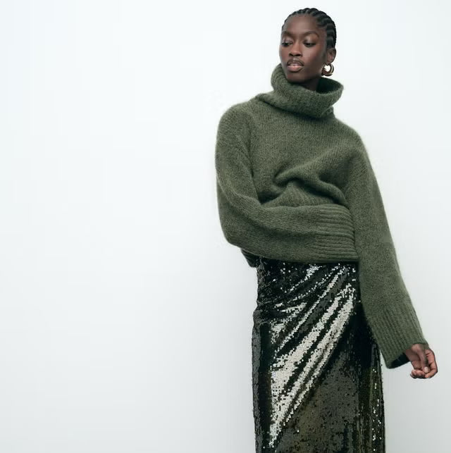 Damen Strickpullover Rollkragen Cropped Fit