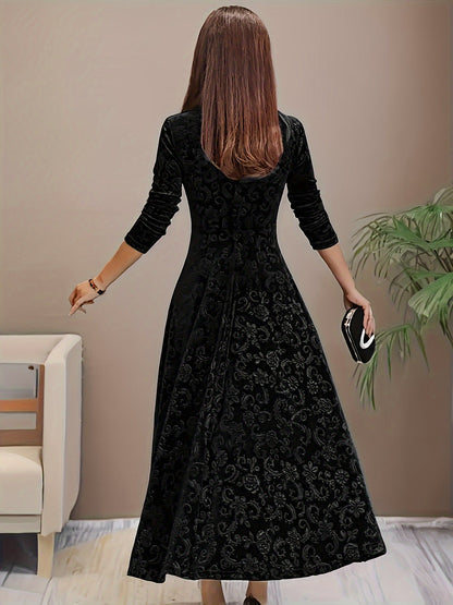 Damen Abendkleid Floral Samt Elegant