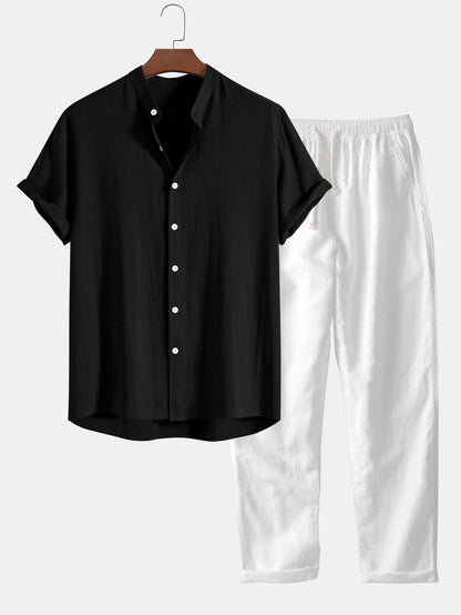 Herren Sommeranzug Hemd Hose Set