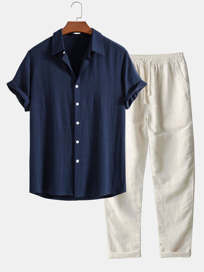 Herren Sommeranzug Hemd Hose Set