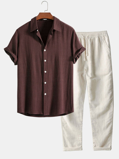 Herren Sommeranzug Hemd Hose Set