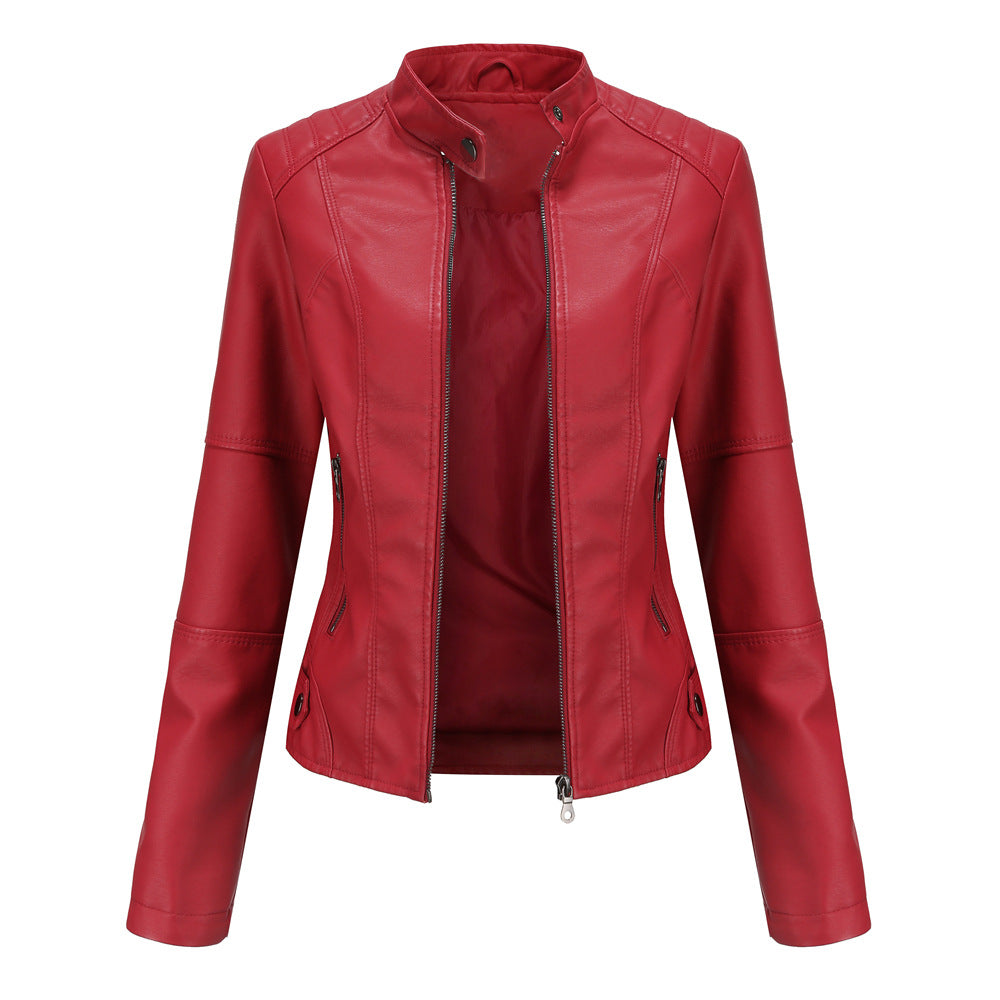 Damen Lederjacke Biker-Style Stehkragen
