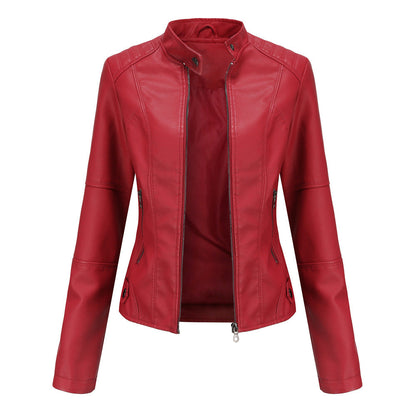 Damen Lederjacke Biker-Style Stehkragen