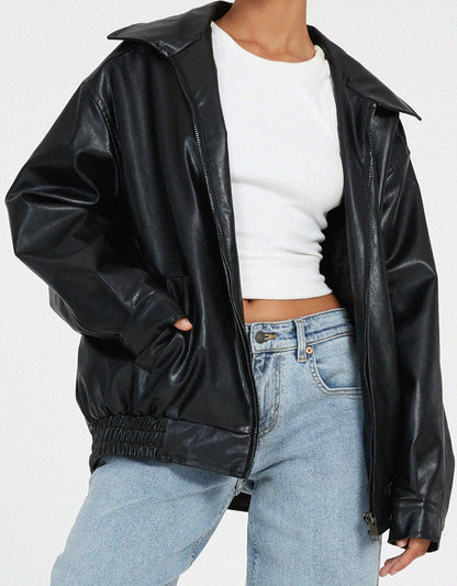 Damen Kunstlederjacke Oversized Groß