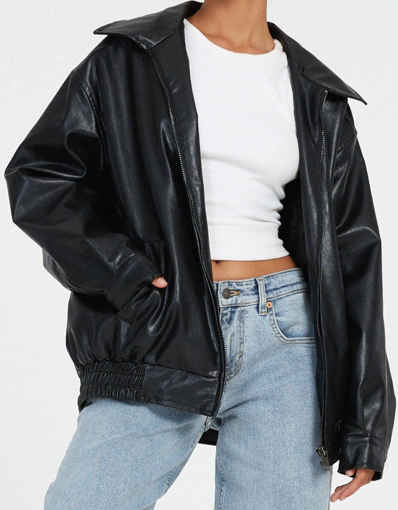 Damen Lederjacke Modernes Design Kunstleder