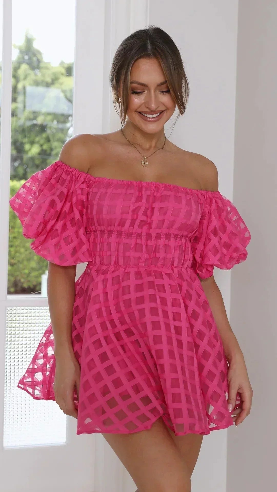 Damen Off-Shoulder Minikleid Elegant Verspielt - Norvielle